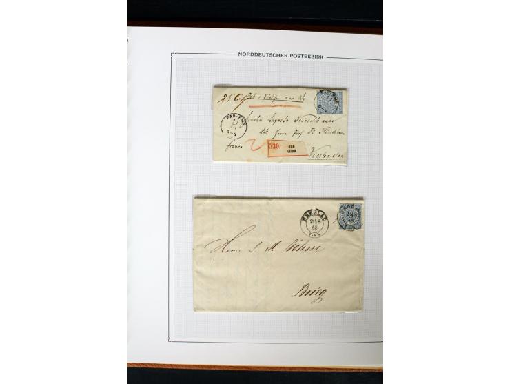 1868/70, Briefe-Sammlung der durchstochenen Ausgabe mit 84 Briefen und 2 Vorderseiten, nach Wertstufen als EF, MeF und MiF ge