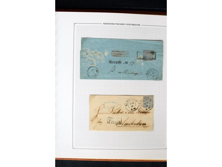 1868/70, Briefe-Sammlung der durchstochenen Ausgabe mit 84 Briefen und 2 Vorderseiten, nach Wertstufen als EF, MeF und MiF ge
