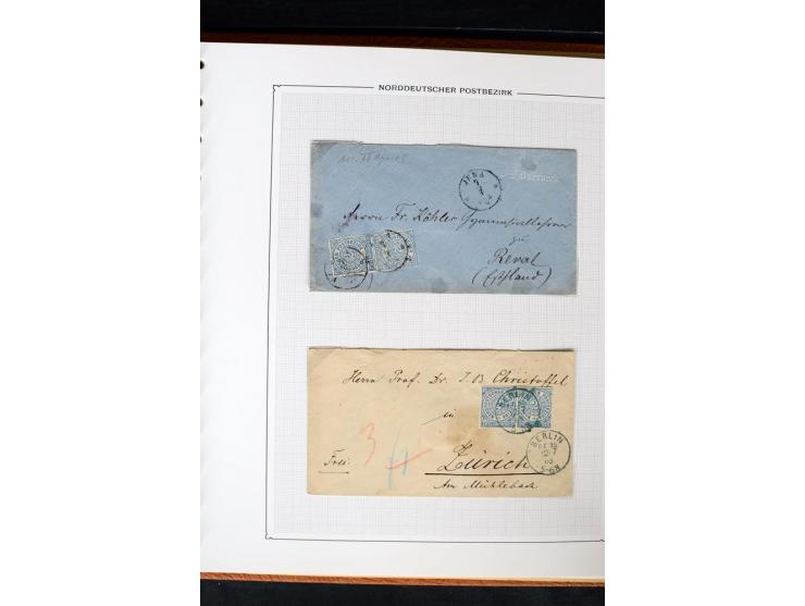 1868/70, Briefe-Sammlung der durchstochenen Ausgabe mit 84 Briefen und 2 Vorderseiten, nach Wertstufen als EF, MeF und MiF ge