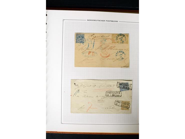 1868/70, Briefe-Sammlung der durchstochenen Ausgabe mit 84 Briefen und 2 Vorderseiten, nach Wertstufen als EF, MeF und MiF ge