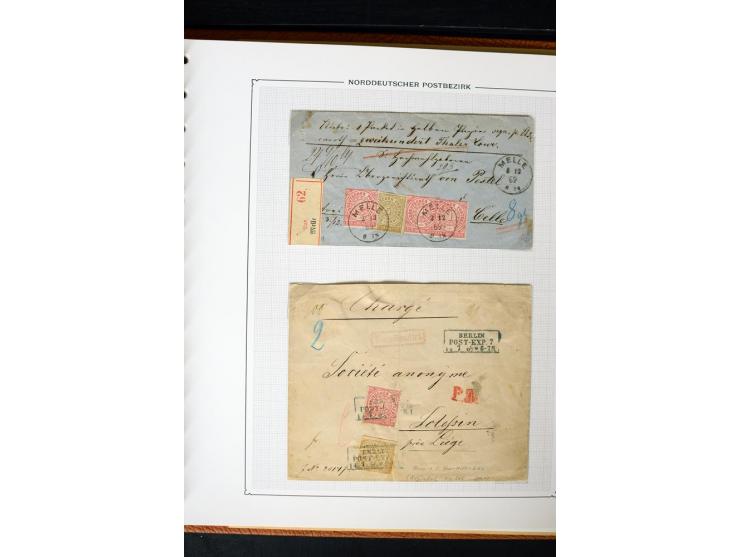 1868/70, Briefe-Sammlung der durchstochenen Ausgabe mit 84 Briefen und 2 Vorderseiten, nach Wertstufen als EF, MeF und MiF ge