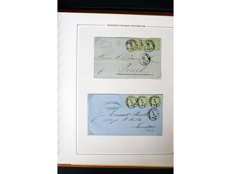 1868/70, Briefe-Sammlung der durchstochenen Ausgabe mit 84 Briefen und 2 Vorderseiten, nach Wertstufen als EF, MeF und MiF ge