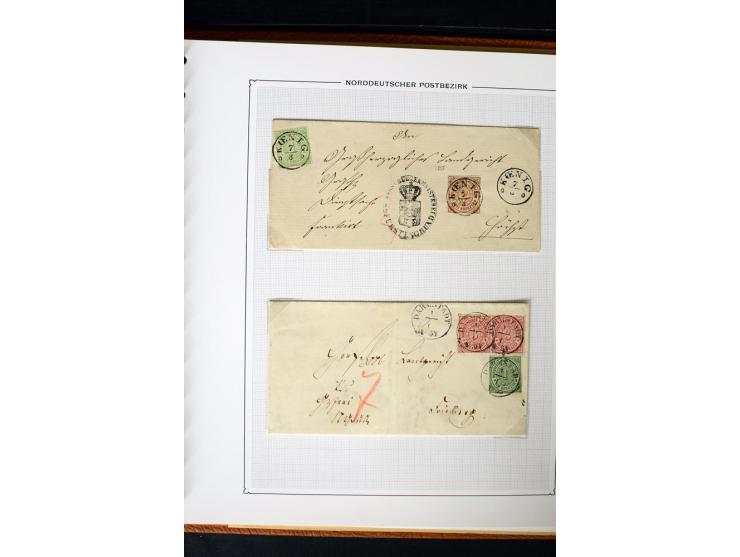 1868/70, Briefe-Sammlung der durchstochenen Ausgabe mit 84 Briefen und 2 Vorderseiten, nach Wertstufen als EF, MeF und MiF ge