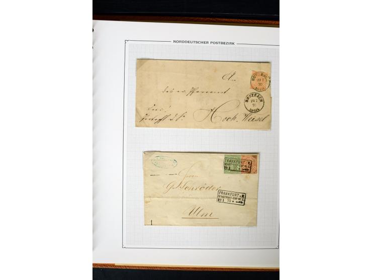 1868/70, Briefe-Sammlung der durchstochenen Ausgabe mit 84 Briefen und 2 Vorderseiten, nach Wertstufen als EF, MeF und MiF ge