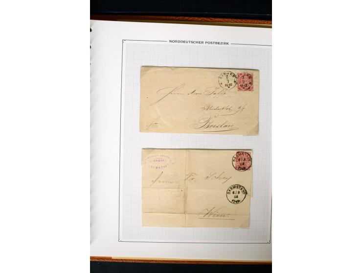 1868/70, Briefe-Sammlung der durchstochenen Ausgabe mit 84 Briefen und 2 Vorderseiten, nach Wertstufen als EF, MeF und MiF ge