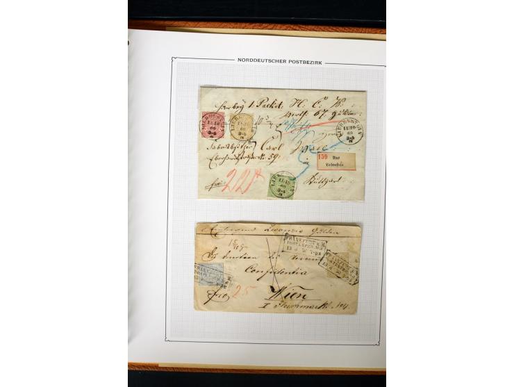 1868/70, Briefe-Sammlung der durchstochenen Ausgabe mit 84 Briefen und 2 Vorderseiten, nach Wertstufen als EF, MeF und MiF ge