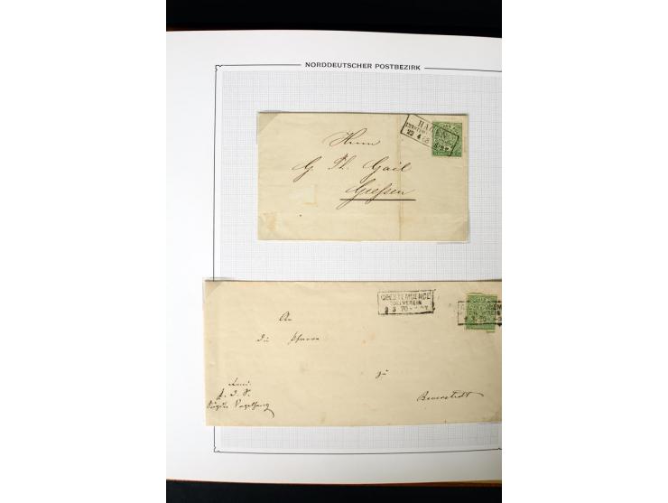 1868/70, Briefe-Sammlung der durchstochenen Ausgabe mit 84 Briefen und 2 Vorderseiten, nach Wertstufen als EF, MeF und MiF ge