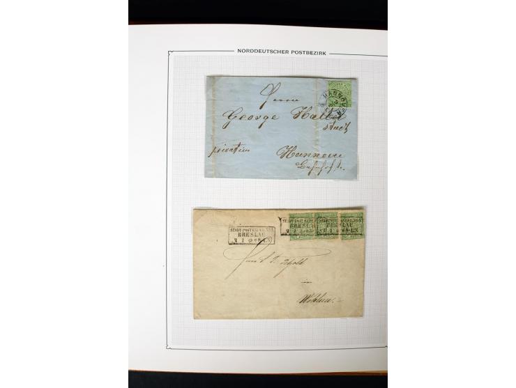 1868/70, Briefe-Sammlung der durchstochenen Ausgabe mit 84 Briefen und 2 Vorderseiten, nach Wertstufen als EF, MeF und MiF ge