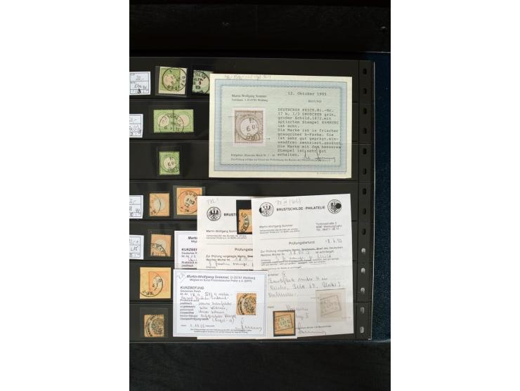 1872/75, Brustschild-Spezialsammlung mit ca. 165 Einzelmarken/Briefstücken und ca. 40 Briefen/Karten, dabei Mi.-Nr. 24, 28, 2