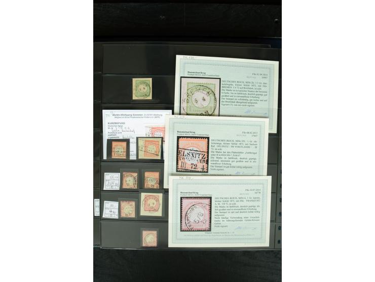 1872/75, Brustschild-Spezialsammlung mit ca. 165 Einzelmarken/Briefstücken und ca. 40 Briefen/Karten, dabei Mi.-Nr. 24, 28, 2
