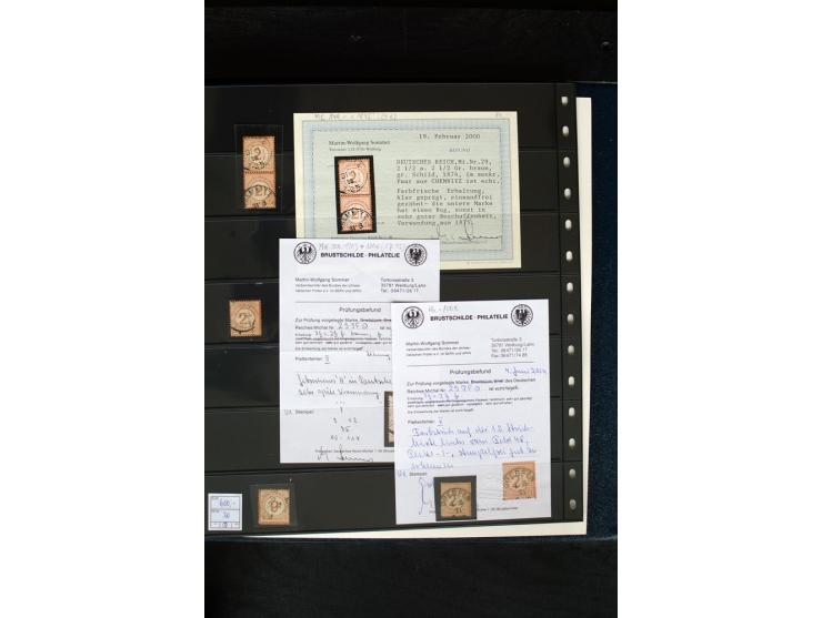 1872/75, Brustschild-Spezialsammlung mit ca. 165 Einzelmarken/Briefstücken und ca. 40 Briefen/Karten, dabei Mi.-Nr. 24, 28, 2