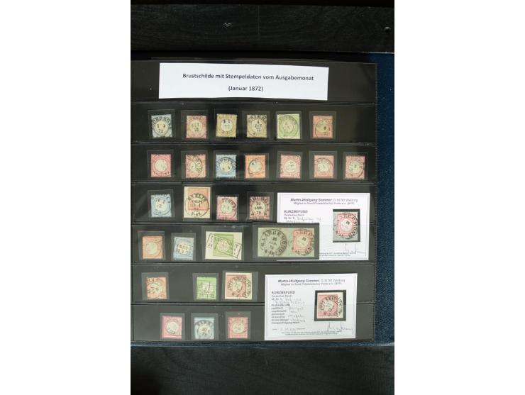 1872/75, Brustschild-Spezialsammlung mit ca. 165 Einzelmarken/Briefstücken und ca. 40 Briefen/Karten, dabei Mi.-Nr. 24, 28, 2