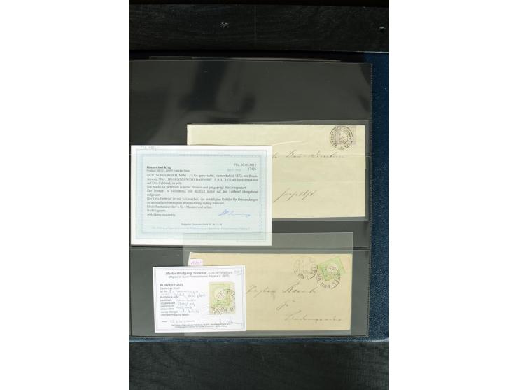 1872/75, Brustschild-Spezialsammlung mit ca. 165 Einzelmarken/Briefstücken und ca. 40 Briefen/Karten, dabei Mi.-Nr. 24, 28, 2