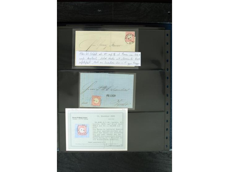 1872/75, Brustschild-Spezialsammlung mit ca. 165 Einzelmarken/Briefstücken und ca. 40 Briefen/Karten, dabei Mi.-Nr. 24, 28, 2
