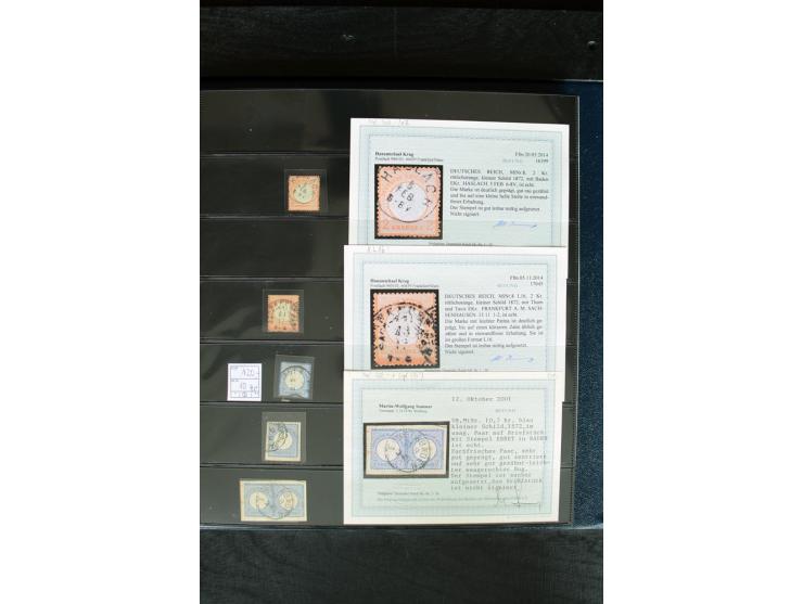 1872/75, Brustschild-Spezialsammlung mit ca. 165 Einzelmarken/Briefstücken und ca. 40 Briefen/Karten, dabei Mi.-Nr. 24, 28, 2