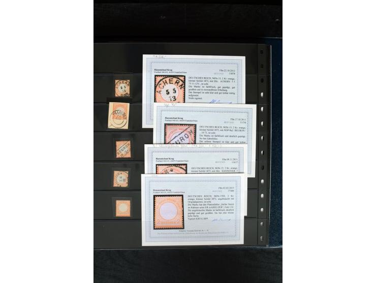 1872/75, Brustschild-Spezialsammlung mit ca. 165 Einzelmarken/Briefstücken und ca. 40 Briefen/Karten, dabei Mi.-Nr. 24, 28, 2
