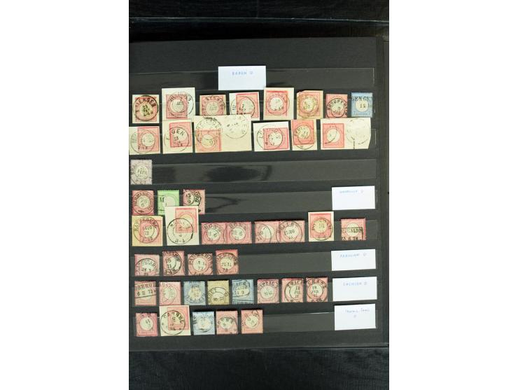 1872/75, Brustschilde-Sammlung, gestempelt mit einigen Briefen und Ganzsachen, dabei 1-12 kpl., 21a, b, c, 23a, b, (24 mit Fa
