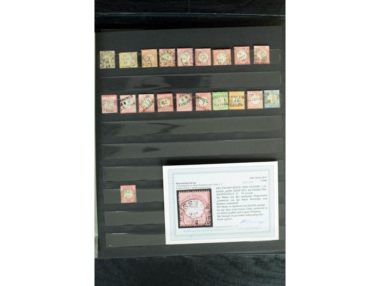 1872/75, Brustschilde-Sammlung, gestempelt mit einigen Briefen und Ganzsachen, dabei 1-12 kpl., 21a, b, c, 23a, b, (24 mit Fa