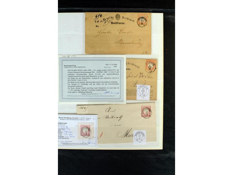 1872/75, Brustschild-Sammlung mit nachverwendeten Sachsenstempeln mit 96 Einzelmarken/Briefstücken und 8 Briefen/Karten, meis