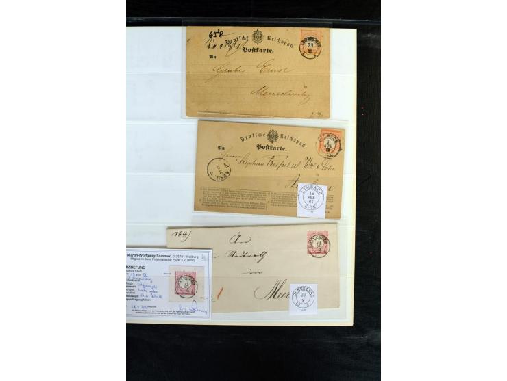 1872/75, Brustschild-Sammlung mit nachverwendeten Sachsenstempeln mit 96 Einzelmarken/Briefstücken und 8 Briefen/Karten, meis