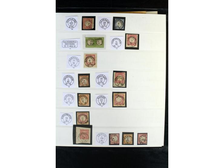 1872/75, Brustschild-Sammlung mit nachverwendeten Sachsenstempeln mit 96 Einzelmarken/Briefstücken und 8 Briefen/Karten, meis