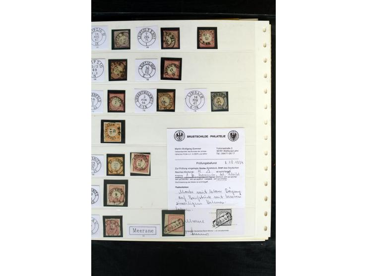 1872/75, Brustschild-Sammlung mit nachverwendeten Sachsenstempeln mit 96 Einzelmarken/Briefstücken und 8 Briefen/Karten, meis