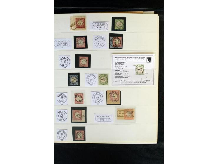 1872/75, Brustschild-Sammlung mit nachverwendeten Sachsenstempeln mit 96 Einzelmarken/Briefstücken und 8 Briefen/Karten, meis
