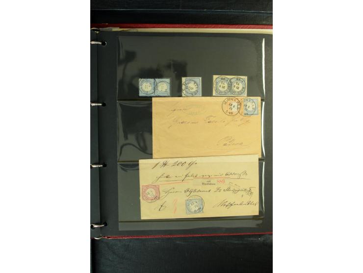 1872/1875, Sammlung mit losen gestempelten Marken inkl. Paaren und Einheiten, einigen schönen Briefstücken und ca.35 Briefen,