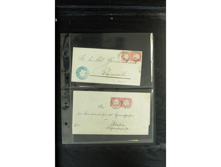 1872/1874, Sammlung mit über 100 Briefen, Karten und Ganzsachen, dabei Einzel- und Mehrfrankaturen mit besseren (u.a. Mi.-Nr.