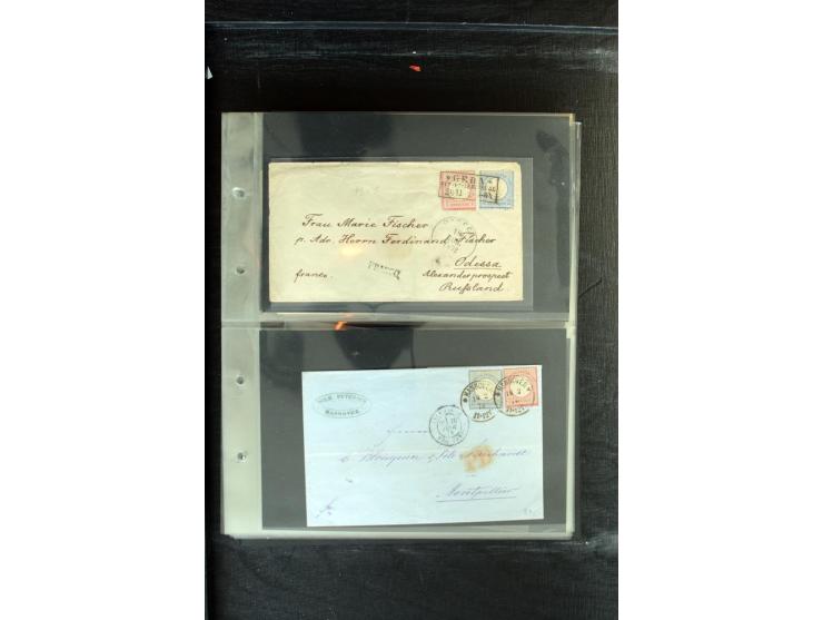 1872/1874, Sammlung mit über 100 Briefen, Karten und Ganzsachen, dabei Einzel- und Mehrfrankaturen mit besseren (u.a. Mi.-Nr.