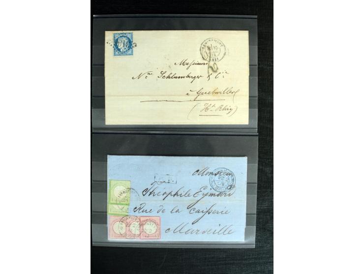 1872/74, 9 Briefe nach Frankreich, meist Brustschild-Frankaturen, dabei 2 Drucksachen, eine Mischfrankatur Groschen/Kreuzer u