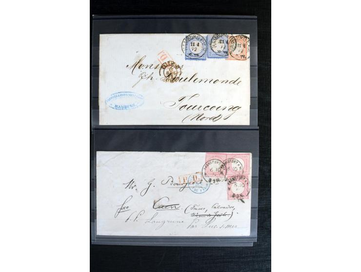 1872/74, 9 Briefe nach Frankreich, meist Brustschild-Frankaturen, dabei 2 Drucksachen, eine Mischfrankatur Groschen/Kreuzer u
