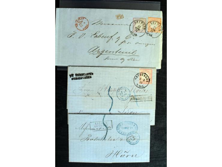 1872/74, 9 Briefe nach Frankreich, meist Brustschild-Frankaturen, dabei 2 Drucksachen, eine Mischfrankatur Groschen/Kreuzer u