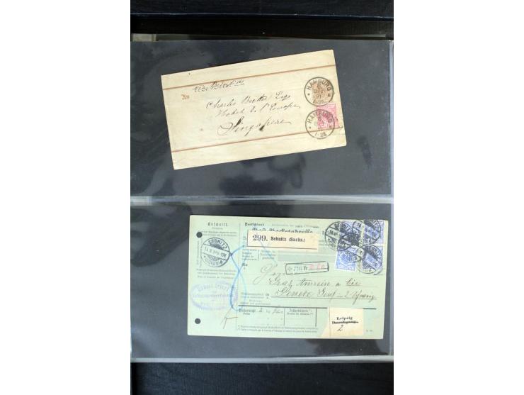 1872/1900, Brustschild bis Kron/Adler, interessanter Posten mit Einzel- und Mehrfachfrankaturen, Auslandspost mit Paketkarten