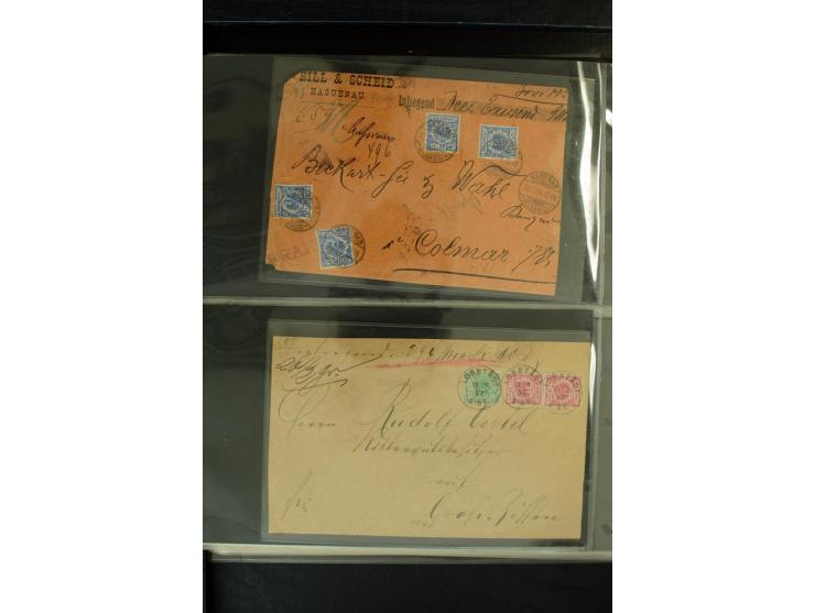 1872/1900, Brustschild bis Kron/Adler, interessanter Posten mit Einzel- und Mehrfachfrankaturen, Auslandspost mit Paketkarten