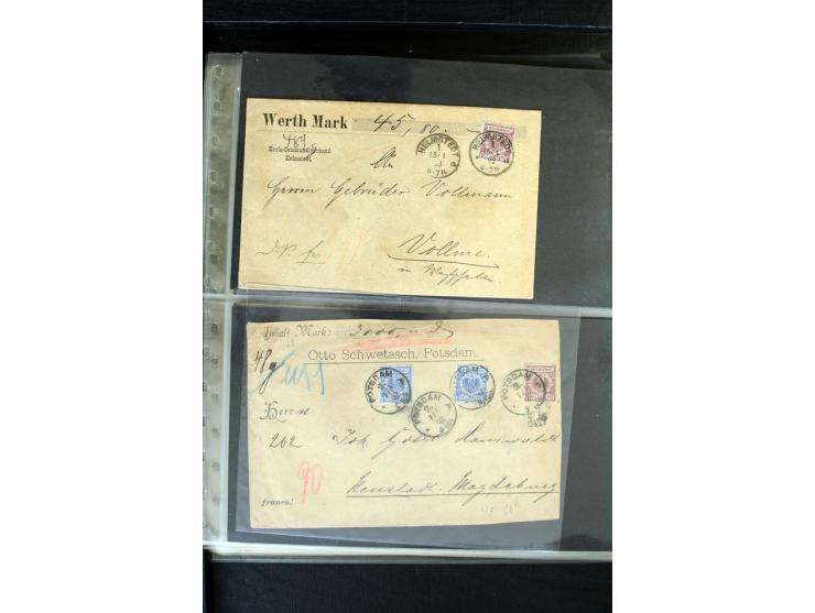 1872/1900, Brustschild bis Kron/Adler, interessanter Posten mit Einzel- und Mehrfachfrankaturen, Auslandspost mit Paketkarten