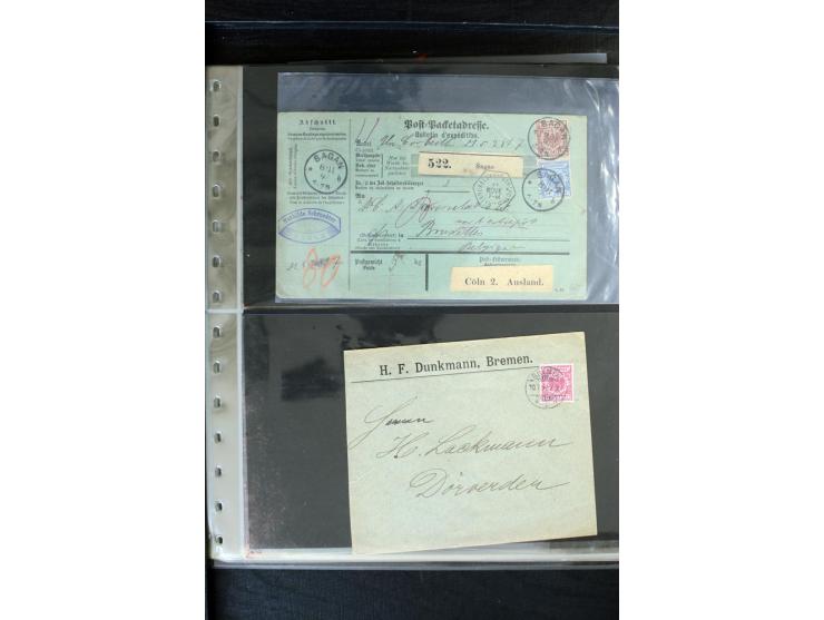 1872/1900, Brustschild bis Kron/Adler, interessanter Posten mit Einzel- und Mehrfachfrankaturen, Auslandspost mit Paketkarten