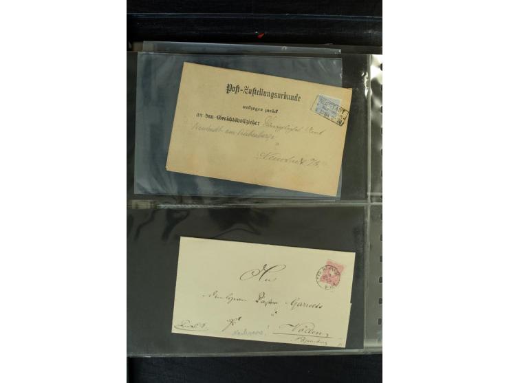 1872/1900, Brustschild bis Kron/Adler, interessanter Posten mit Einzel- und Mehrfachfrankaturen, Auslandspost mit Paketkarten