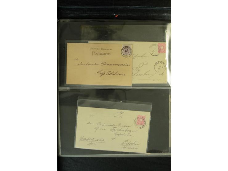 1872/1900, Brustschild bis Kron/Adler, interessanter Posten mit Einzel- und Mehrfachfrankaturen, Auslandspost mit Paketkarten