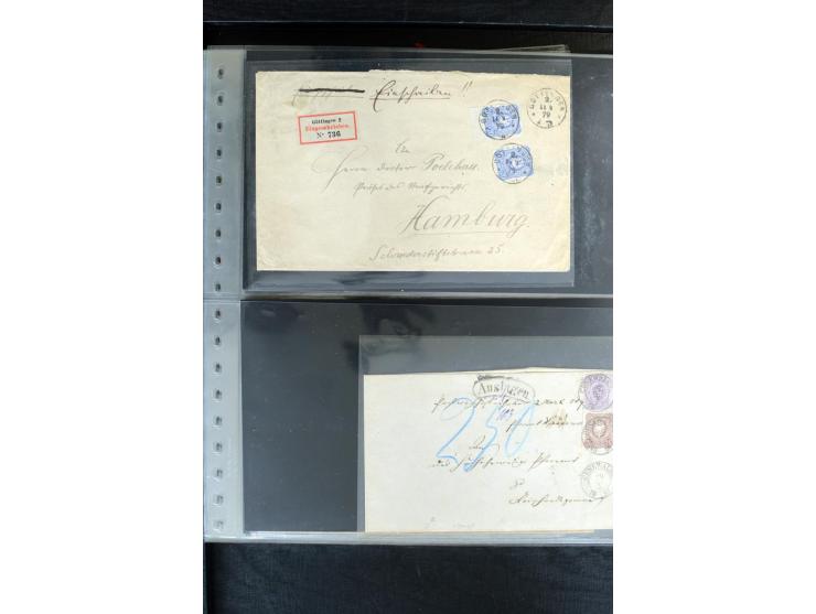 1872/1900, Brustschild bis Kron/Adler, interessanter Posten mit Einzel- und Mehrfachfrankaturen, Auslandspost mit Paketkarten