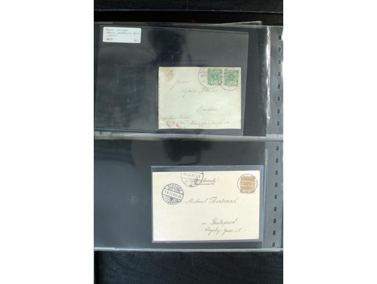 1872/1900, Brustschild bis Kron/Adler, interessanter Posten mit Einzel- und Mehrfachfrankaturen, Auslandspost mit Paketkarten