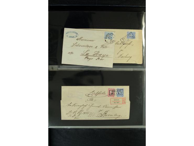 1872/1900, Brustschild bis Kron/Adler, interessanter Posten mit Einzel- und Mehrfachfrankaturen, Auslandspost mit Paketkarten