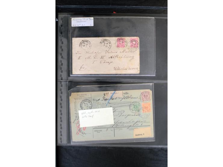 1872/1900, Brustschild bis Kron/Adler, interessanter Posten mit Einzel- und Mehrfachfrankaturen, Auslandspost mit Paketkarten