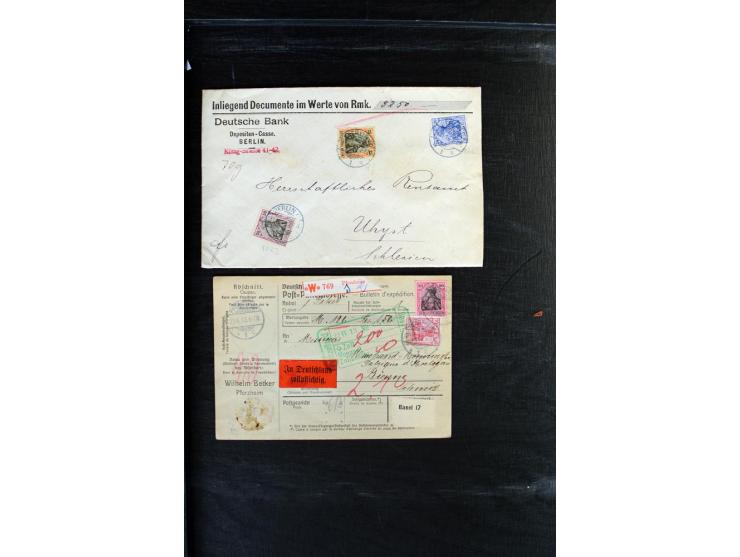 1872/1900, Brustschild bis Kron/Adler, interessanter Posten mit Einzel- und Mehrfachfrankaturen, Auslandspost mit Paketkarten