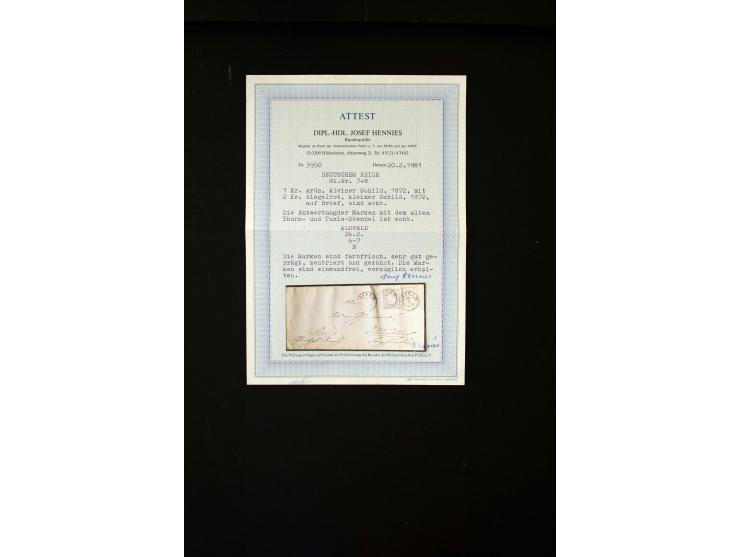 1872/74, 5 frankierte Briefe und ein nicht ganz vollständiges Insinuations-Dokument mit meist besseren Frankaturen, u.a. 4er-