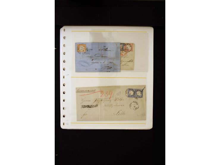 1872/75, 10 Briefe und Karten mit Brustschild-Frankaturen, u.a. nach Schweden und in die USA sowie 3 fehlerhafte Ganzsachenum