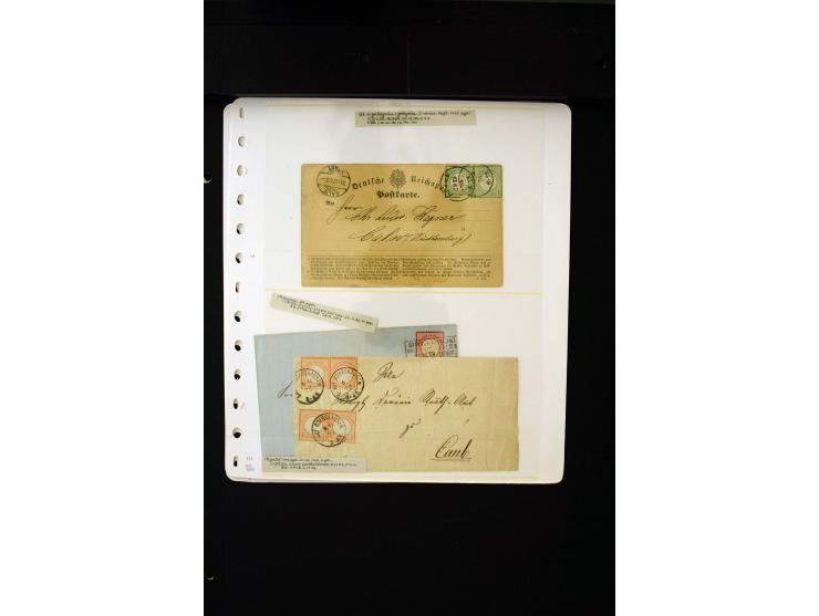 1872/75, 10 Briefe und Karten mit Brustschild-Frankaturen, u.a. nach Schweden und in die USA sowie 3 fehlerhafte Ganzsachenum