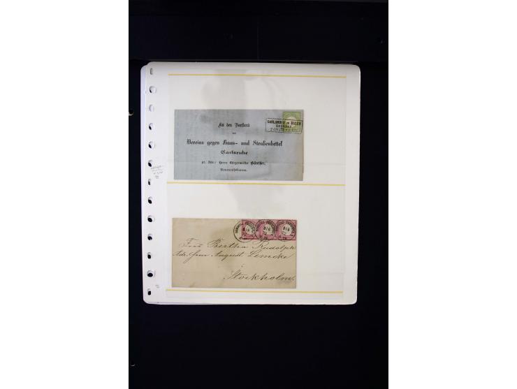1872/75, 10 Briefe und Karten mit Brustschild-Frankaturen, u.a. nach Schweden und in die USA sowie 3 fehlerhafte Ganzsachenum