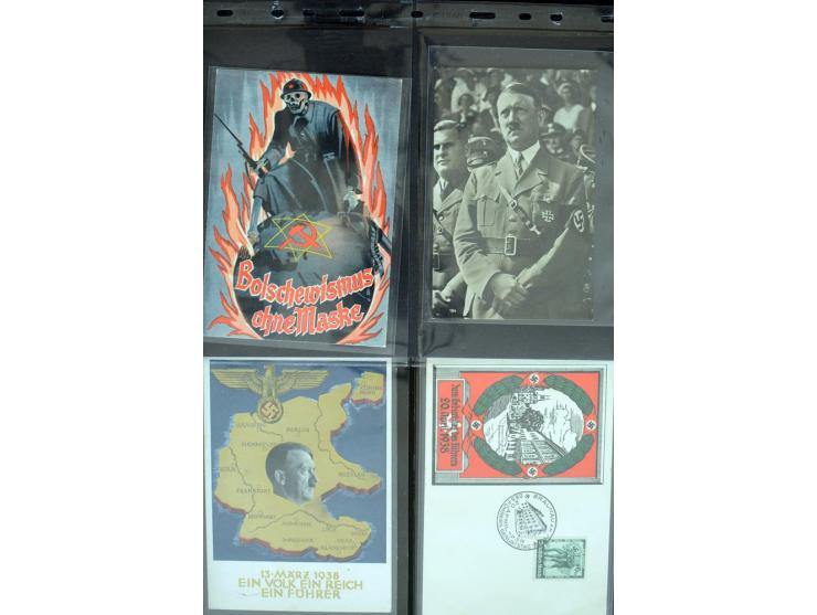1933/45, kleine Sammlung Propaganda mit Karten, u.a. farbiger Austellungskarte "Bolschewismus ohne Maske", 3 unbenutzte Juden