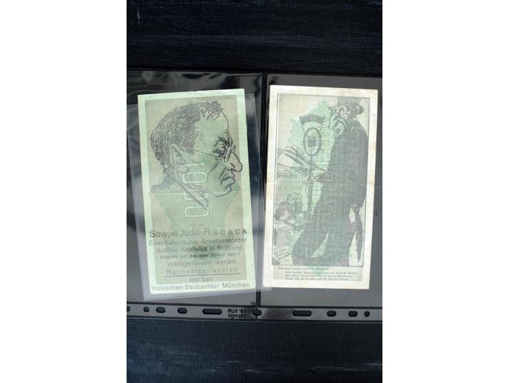 1933/45, kleine Sammlung Propaganda mit Karten, u.a. farbiger Austellungskarte "Bolschewismus ohne Maske", 3 unbenutzte Juden